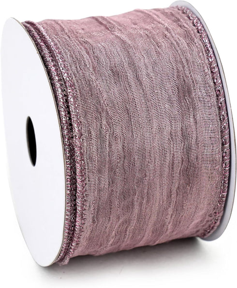 Dusty Rose Wired Ribbon 2.5 Inch x 10 Yard Metallic Dusty Pink Sheer Wired Ribbon Crinkle Wired Ribbon for Wreaths and Bows, Rustic Wedding, Gift ...