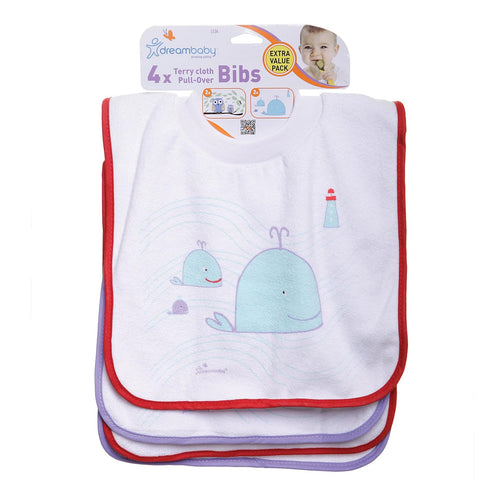 Dreambaby Terry Cloth Cotton Pullover Baby Bibs for Teething Feeding and Drooling - Super Absorbent & Extra Soft - Machine Washable for Easy Clean...
