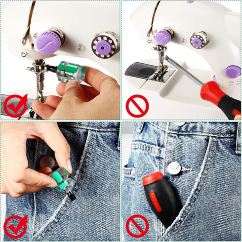 Sewing Machine Screwdriver Mini Short Screwdriver Tool Kit Includes Slotted/Flat Head Screwdriver and Cross Head Screwdriver for DIY Repairing, 2 ...