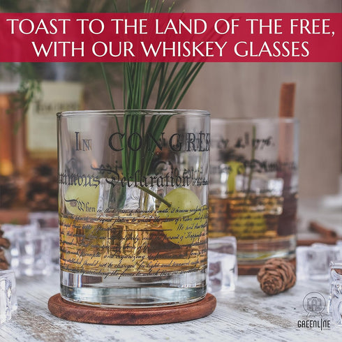 Greenline Goods Whiskey Glasses - Declaration of Independence (Set of 2) | 10 oz Tumblers - American US Patriotic Gift Set | Old Fashioned Cocktai...
