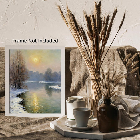 Posterizer 1 pcs-a lake in snowy winter-in oil painting style-2-Landscape & Nature Art-GIft for Men Women Teens-Dining Room Decor- unframed wall a...