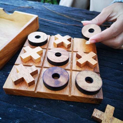NUTTA - TicTacToe Tic Tac Toe Wooden Board XO OX Games Coffee Table Desk Toy Fun Game with Friends and Family Adult Games Travel Backyard Indoor O...