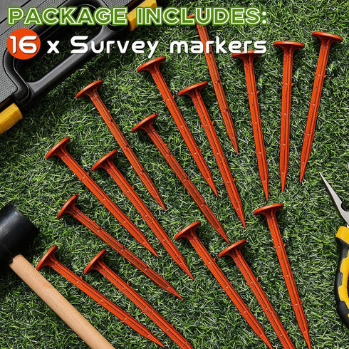 16 Pcs Garden Stakes Survey Markers Low Profile Survey Stakes Plastic Property Line Markers Anchors Spikes 6.3 Inch for Paver Landscape Fabric Law...