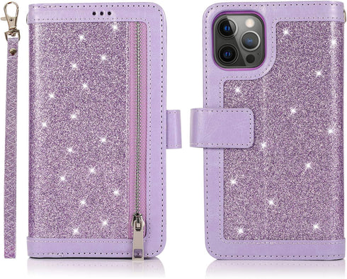 EYZUTAK Wallet Case Compatible with iPhone 12 Mini 5.4 inch 2020,Magnetic Handbag Zipper Pocket PU Leather Flip with 9 Card Slots and Wrist Strap ...