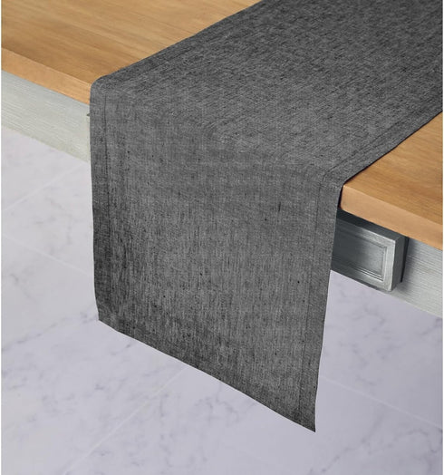 Solino Home Linen Table Runner 120 Inches Long - Athena, 100% Pure Linen Charcoal Grey 14 x 120 Inch Table Runner for Dining, Halloween...