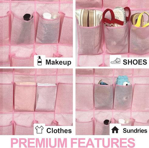 Pink Shoe Organizer Over the Door for Girls Women Kids Room,Hanging Shoe Rack Organizer for Closet Door,Zapateras Storage Holder with 24 Large Poc...
