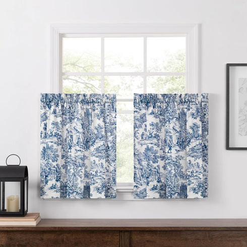 Victoria Park Toile 68-Inch-by-30 Inch Tailored Tier Curtains, Blue...