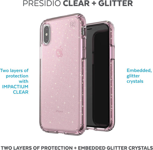Speck Products Compatible Phone Case for Apple iPhone XS/iPhone X, PRESIDIO CLEAR + GLITTER Case, Bella Pink with Gold Glitter/Bella Pink...