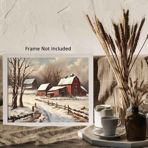 Posterizer 1 pcs-old farm house in snowy winter nature-in oil painting style-2-Landscape & Nature Art-Living Room Bedroom Decor- unframed wall art...