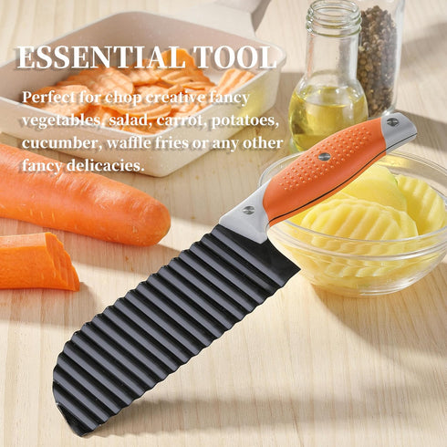 Crinkle Cutter for Veggies, VITUER Crinkle Cut Knife for French Fry, Vegetable, Potato, Cucumber, Carrot and Fruit, Stainless Steel Wave Fries Cut...