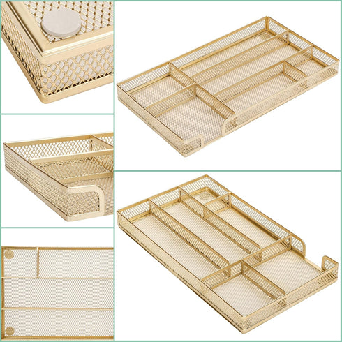 Annova Desk Drawer Organizer Tray for Office Organization - Metal Mesh - Storage Tray with Dividers for Pens, Desktop Accessories, Bathroom, Kitch...