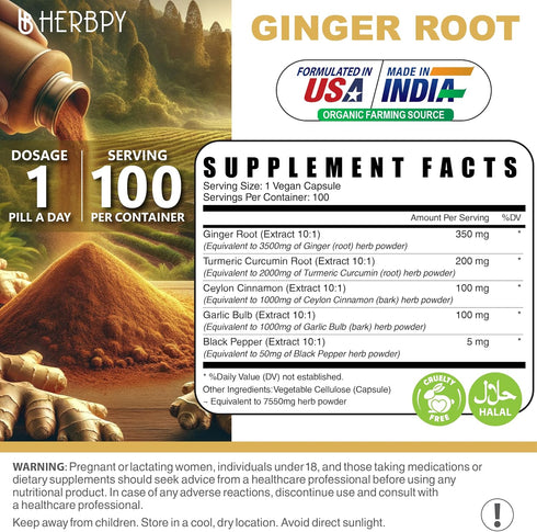 5in1 Ginger Supplement 7550mg with Ceylon Cinnamon, Turmeric Curcumin Root, Garlic Bulb & Black Pepper - Support Digestion, Immune & Heart Health ...