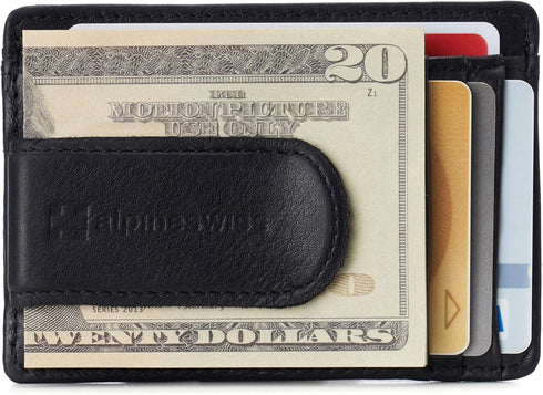 Alpine Swiss RFID Dermot Money Clip Front Pocket Wallet For Men Leather Comes in a Gift Box Black...