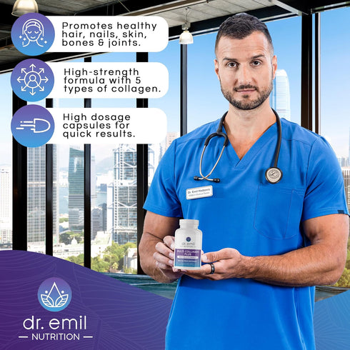 DR. EMIL NUTRITION Multi Collagen Peptides Plus Biotin and Vitamin D - Biotin and Collagen Supplements for Hair Skin and Nails - Biotin Pills for ...
