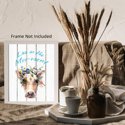 Posterizer 1 pcs-Live in the moment-cute cow poster-Comedy Art-Art for Animal Lovers-Gift for Daughter, Son, Kids-decor for Girls, Teens Bedroom- ...