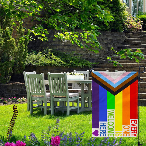 Pride Progress Garden Flag, Everyone is Welcome Here Small Yard LGBTQ Rainbow Garden Flag for Pride Month Outside Outdoor Hanging Decorations 12x1...