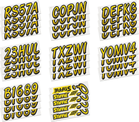 STIFFIE Whipline Yellow/Black 3" Boat & PWC Registration Decals • Numbers Letters Stickers...