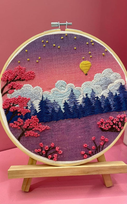 mozhijing Landscape Embroidery Stamped Pattern.Scenery Embroidery Kits for Beginners Adults, Mountains and lake Stamped Cross Stitch kits for Begi...