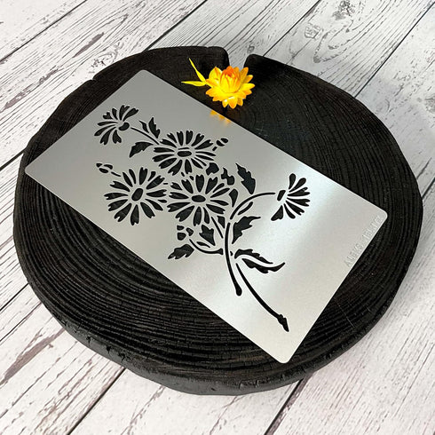 Aleks Melnyk No.275 Metal Stencil, Daisy Flower, Leaf Blossom, Bouquet of Daisies, Small Stencil, 1 PC, Template for Wood Burning, Engraving, Craf...