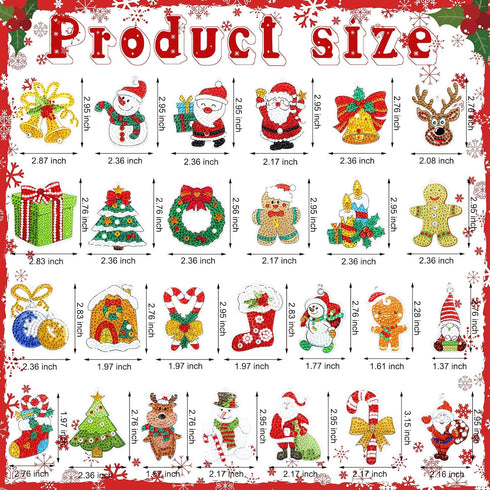 Junkin 26 Pcs Diamond Art Christmas Ornaments 5D DIY Christmas Diamond Painting Keychains Kits Xmas Hanging Painting Kit Snowman Santa Art Pendant...