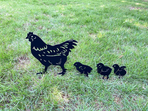 Metal Stake Chicken Decorative Garden Stakes Black Small Chicken Silhouette Garden Statues for Yard Outdoor Lawn Patios Garden Decoration,Set of 4...