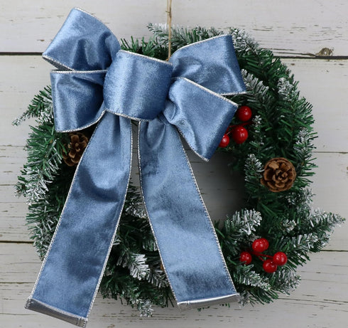 Dusty Blue Velvet Ribbon Wired 2.5" x 10 Yards Blue Christmas Wired Ribbon with Silver Metallic Back Silver Blue Wired Ribbon for Wreaths, Tree To...