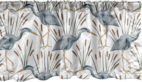 Lunarable Swamp Window Valance, Blue Grey Heron Birds and Bulrush Water Foliage Growth Wilderness Tropical Lands, Curtain Valance for Kitchen Bedr...