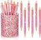 Bling Sequin Pen Holder with 6 Pcs Sequin Click Pens Cute Sequin Glitter Retractable Ballpoint Pens, Pencil Cups for Desk Organizer Makeup Brush H...