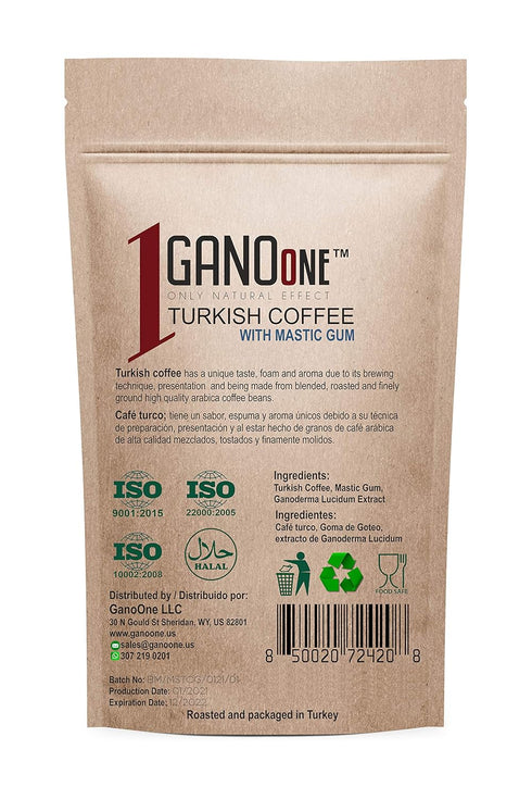 GanoOne Turkish Coffee with Mastic Gum include Ganoderma Reishi Mushroom Extract Medium Roast Ground Special Blend 100% Arabica Coffee Resealable ...