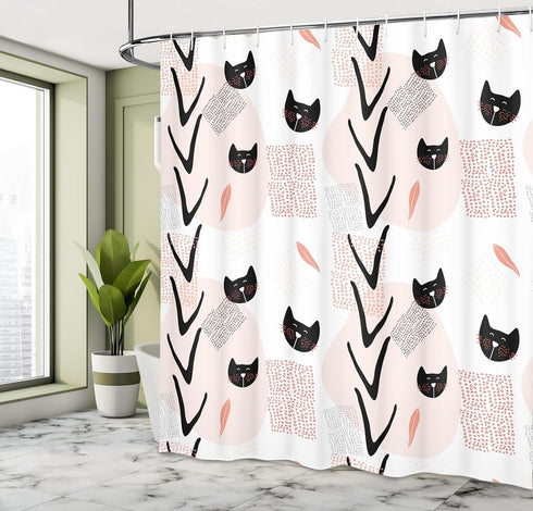 Ambesonne Modern Shower Curtain, Cat Faces Dotted Whiskers Kittens Animals Theme, Cloth Fabric Bathroom Decor Set with Hooks, 69" W x 70" L, Dark ...