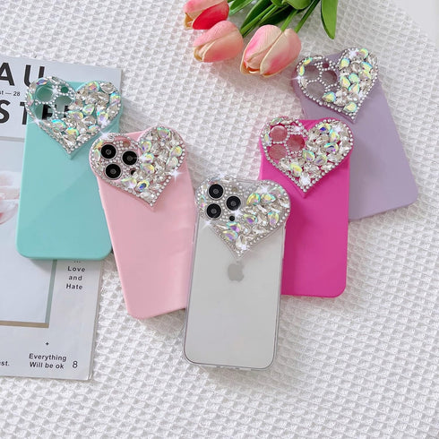 Cute 3D Glitter Case for iPhone 11, Sparkling Aesthetic Heart Gems Bling Case, Pretty shine Colorful Diamond Soft TPU Bumper Case for Women Girl-i...