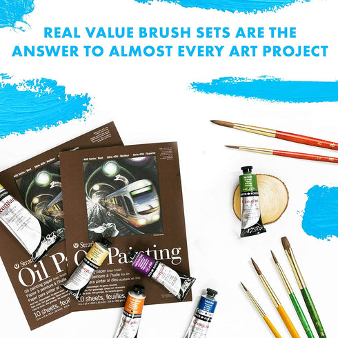 Princeton Real Value, Series 9100, Paint Brush Sets for Acrylic, Oil & Watercolor Painting, Syn-Gold Taklon (Rnd 1, 6, 12 Liner 2, ANG Shader 1/2,...