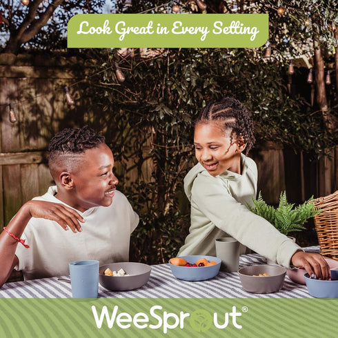 WeeSprout Bamboo Kids Bowls, Set of Four 15 oz Kid-Sized Dinnerware, Cereal, Leftovers & Snack Bowl, Dishwasher Safe (Blue, Green, Gray, & Beige)...