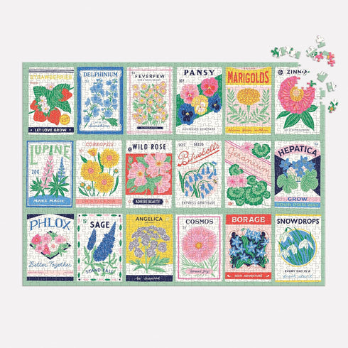 Galison Ever Upward – 1000 Piece Puzzle Fun and Challenging Activity with Bright and Bold Artwork of Vintage Style Flower Seed Packets for Adults ...
