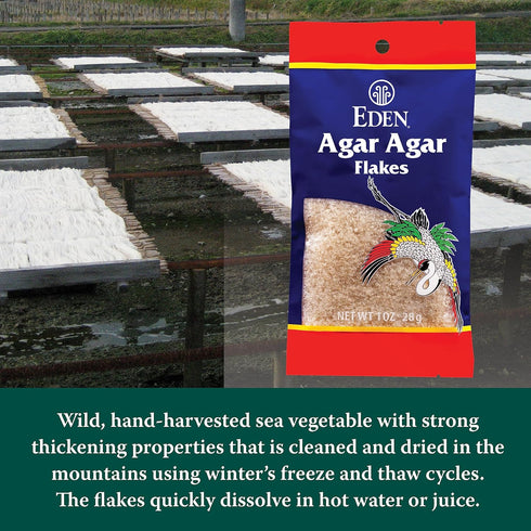 Eden Agar Agar Flakes, A Traditional Odorless, Tasteless Seaweed Gelatin Substitute, Kanten, Japanese, Vegan, 1 oz...