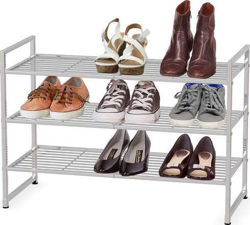 SIMPLE HOUSEWARE 3-Tier Stackable Shoes Rack Storage Shelf, Silver...