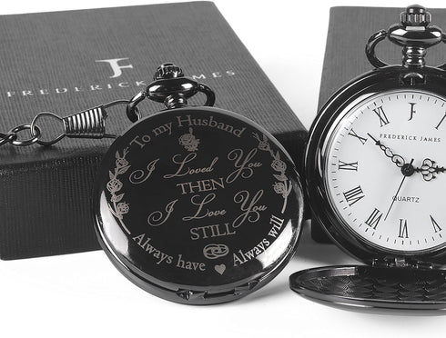 FJ FREDERICK JAMES Anniversary Gift's for Men - Engraved ‘to My Husband’ Pocket Watch | Anniversary Gift's for Him I Love You Gift for Husband for...