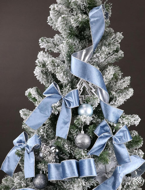 Dusty Blue Velvet Ribbon Wired 2.5" x 10 Yards Blue Christmas Wired Ribbon with Silver Metallic Back Silver Blue Wired Ribbon for Wreaths, Tree To...