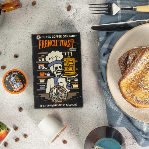 Bones Coffee Company Flavored Coffee Bones Cups French Toast | 12ct Single-Serve Coffee Pods Compatible With 1.0 & 2.0 Keurig Coffee Maker | Sweet...