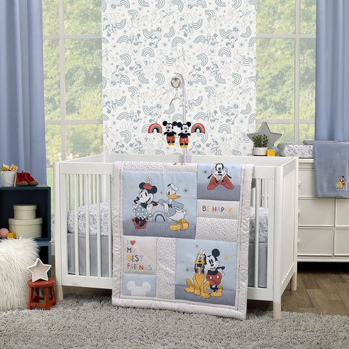 Disney Mickey and Friends Blue, Gold and Red Pluto and Mickey Mouse Be Happy Super Soft Appliqued Baby Blanket...