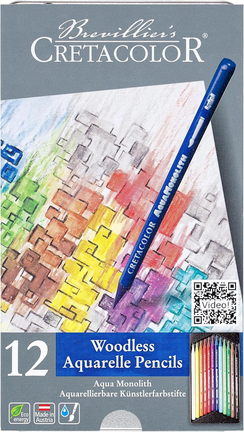 Cretacolor Aqua Monolith Watercolor Pencil Set, 12 Stk, Multicolor...