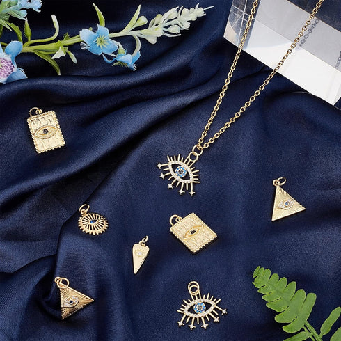 Beebeecraft 12Pcs 6 Style Real 18K Gold Plated Evil Eye Charms Bulk Cubic Zirconia Turkish Evil Eye Crystal Beads with Jump Ring for DIY Jewelry M...