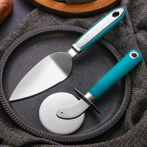 Webake Pizza Cutter Wheel Pie Serve Set, Large Pizza Slicer Stainless Steel Pie Cake Cutter with Non-slip Green Handle, Ideal for Cake Pizza Pies ...