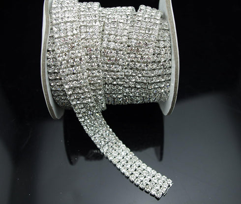 1 Yard 4 Rows SS16 3/5 inches Close Rhinestone Chain Trims Cup Chain Wedding Cake Decoration (Clear Rhinestone+Silver Plated Chain)...