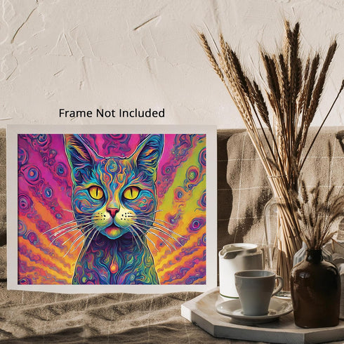Posterizer 1 pcs- psychedelic funky hippie colorful cat 3-Fantasy & Fiction Art-Retro Art- Living Room Bedroom Decor- unframed wall art...
