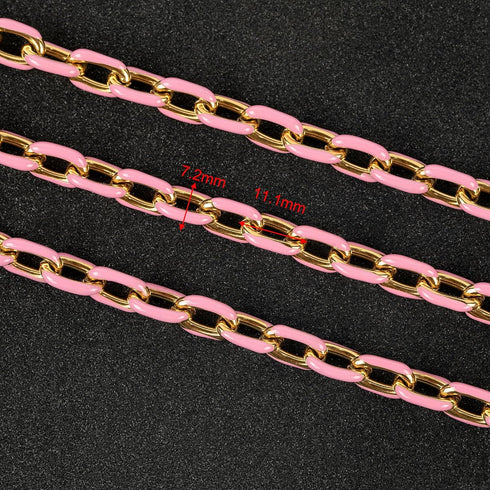 UMAOKANG 2 Meters Pink Enamel Paperclip Chains for Jewelry Making Gold Plated Stainless Steel Jewelry Chain for Necklace Bracelet DIY Jewelry Supp...