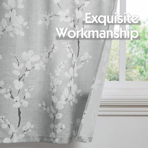 FMFUNCTEX Gray White Bathroom Tier Curtains for Kitchen 36 Inches Long Floral Printed Half Window Panels for Living Room Café Basement Rustic Curt...