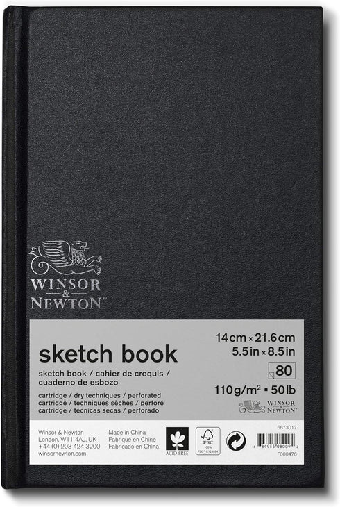 Winsor & Newton Classic Hard Bound Sketch Book, 5.5" x 8.5", 80 sheets, 110gsm, Natural White...