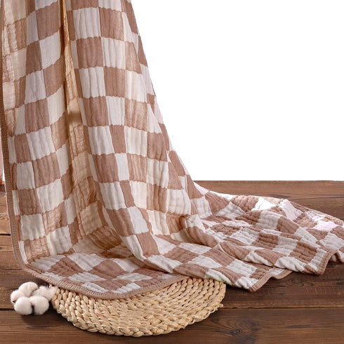 Ultra Soft Muslin Baby Blanket,A Versatile Swaddle and Bed Blanket for Babies, Toddlers, Boys, and Girls (1 Coffee Checkered 1 Pack)....