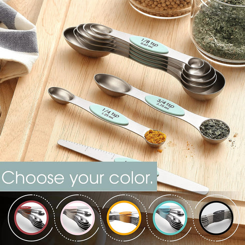 Spring Chef Stainless Steel Magnetic Measuring Spoons Set of 8 with Leveler, Nesting Metal Teaspoon & Tablespoon Measuring Spoons, Kitchen Gadgets...